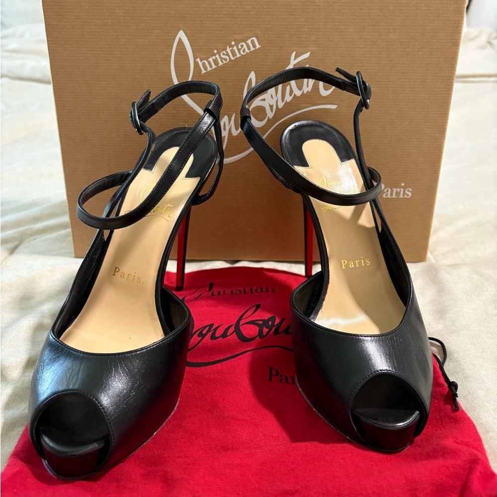 Christian Louboutin Black Peep-Toe Heels